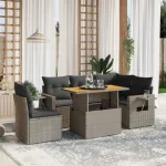 Set mobilier grădină cu perne, 6 piese, gri, poliratan GartenMobel Dekor