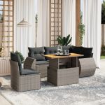 Set mobilier grădină cu perne, 6 piese, gri, poliratan GartenMobel Dekor