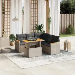 Set mobilier grădină cu perne, 6 piese, gri, poliratan GartenMobel Dekor