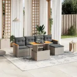 Set mobilier grădină cu perne, 6 piese, gri, poliratan GartenMobel Dekor