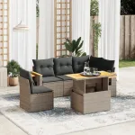 Set mobilier grădină cu perne, 6 piese, gri, poliratan GartenMobel Dekor