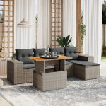 Set mobilier grădină cu perne, 6 piese, gri, poliratan GartenMobel Dekor