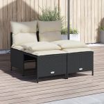 Set mobilier de grădină cu perne, 4 piese, negru, poliratan GartenMobel Dekor