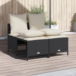 Set mobilier de grădină cu perne, 4 piese, negru, poliratan GartenMobel Dekor