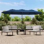 Umbrelă de soare cu două capete cu LED-uri, bleu, 449x245 cm GartenMobel Dekor
