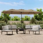 Umbrelă soare cu două capete cu LED-uri, gri taupe, 449x245 cm GartenMobel Dekor