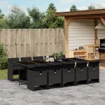 Set mobilier de exterior cu perne, 11 piese, negru, poliratan GartenMobel Dekor