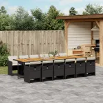 Set mobilier de grădină cu perne, 13 piese, negru, poliratan GartenMobel Dekor