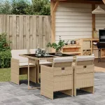 Set mobilier de grădină cu perne, 5 piese, bej, poliratan GartenMobel Dekor