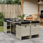 Set mobilier de grădină cu perne, 5 piese gri deschis poliratan GartenMobel Dekor