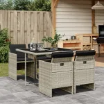 Set mobilier de grădină cu perne, 5 piese gri deschis poliratan GartenMobel Dekor