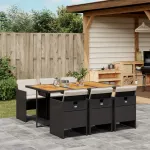Set mobilier de grădină cu perne, 7 piese, negru, poliratan GartenMobel Dekor