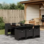 Set mobilier de grădină cu perne, 7 piese, negru, poliratan GartenMobel Dekor