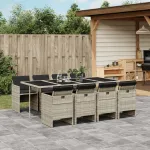 Set mobilier grădină cu perne, 9 piese, gri deschis, poliratan GartenMobel Dekor