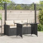 Set mobilier de grădină cu perne, 2 piese, negru, poliratan GartenMobel Dekor