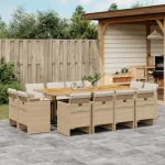 Set mobilier de grădină cu perne, 13 piese, bej, poliratan GartenMobel Dekor
