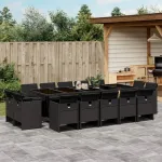 Set mobilier de grădină cu perne, 15 piese, negru, poliratan GartenMobel Dekor