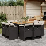 Set mobilier de grădină cu perne, 9 piese, negru, poliratan GartenMobel Dekor