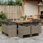 Set mobilier grădină cu perne, 9 piese, gri, poliratan GartenMobel Dekor