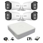 Sistem supraveghere video Hikvision 4 camere exterior ColorVu 5MP, lumina alba 40m, DVR 4 canale Hikvision, accesorii, hard disk SafetyGuard Surveillance