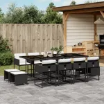 Set mobilier de grădină cu perne, 13 piese, negru, poliratan GartenMobel Dekor