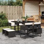 Set mobilier de grădină cu perne, 9 piese, negru, poliratan GartenMobel Dekor