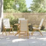 Scaune bistro pliabile, 4 buc., cu perne alb crem, bambus GartenMobel Dekor