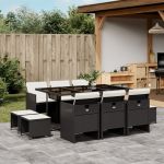 Set mobilier de exterior cu perne, 11 piese, negru, poliratan GartenMobel Dekor