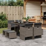 Set mobilier grădină cu perne, 9 piese, gri, poliratan GartenMobel Dekor