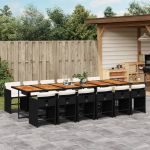 Set mobilier de grădină cu perne, 13 piese, negru, poliratan GartenMobel Dekor