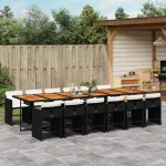 Set mobilier de grădină cu perne, 13 piese, negru, poliratan GartenMobel Dekor