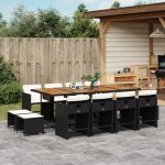 Set mobilier de grădină cu perne, 13 piese, negru, poliratan GartenMobel Dekor