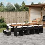 Set mobilier de grădină cu perne, 15 piese, negru, poliratan GartenMobel Dekor