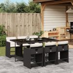 Set mobilier de grădină cu perne, 7 piese, negru, poliratan GartenMobel Dekor