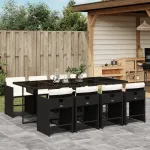 Set mobilier de grădină cu perne, 9 piese, negru, poliratan GartenMobel Dekor