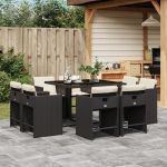 Set mobilier de grădină cu perne, 9 piese, negru, poliratan GartenMobel Dekor