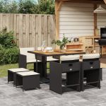 Set mobilier de grădină cu perne, 9 piese, negru, poliratan GartenMobel Dekor