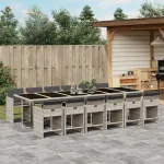 Set mobilier de grădină cu perne 13 piese gri deschis poliratan GartenMobel Dekor