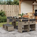 Set mobilier grădină cu perne, 9 piese, gri, poliratan GartenMobel Dekor