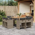 Set mobilier grădină cu perne, 9 piese, gri, poliratan GartenMobel Dekor
