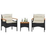 Set mobilier de grădină cu perne, 3 piese, negru, poliratan GartenMobel Dekor