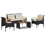 Set mobilier de grădină cu perne, 4 piese, negru, poliratan GartenMobel Dekor