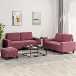 Set de canapea, 3 piese, roșu vin, material textil GartenMobel Dekor