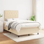 Pat box spring cu saltea, crem, 120x200 cm, textil GartenMobel Dekor