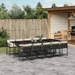 Set mobilier de exterior cu perne, 11 piese, negru, poliratan GartenMobel Dekor