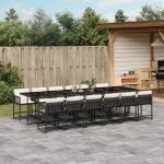 Set mobilier de grădină cu perne, 13 piese, negru, poliratan GartenMobel Dekor