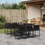 Set mobilier de grădină cu perne, 7 piese, negru, poliratan GartenMobel Dekor
