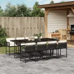 Set mobilier de grădină cu perne, 9 piese, negru, poliratan GartenMobel Dekor