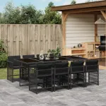 Set mobilier de grădină cu perne, 9 piese, negru, poliratan GartenMobel Dekor