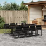 Set mobilier de grădină cu perne, 9 piese, negru, poliratan GartenMobel Dekor